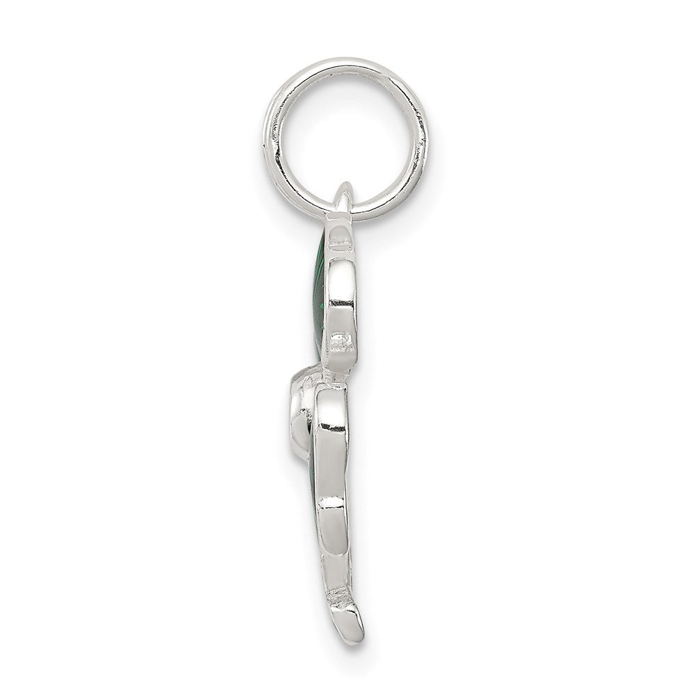 Sterling Silver Enameled 4-Leaf Clover with Green Glass Stone Charm QC6998