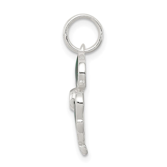 Sterling Silver Enameled 4-Leaf Clover with Green Glass Stone Charm QC6998