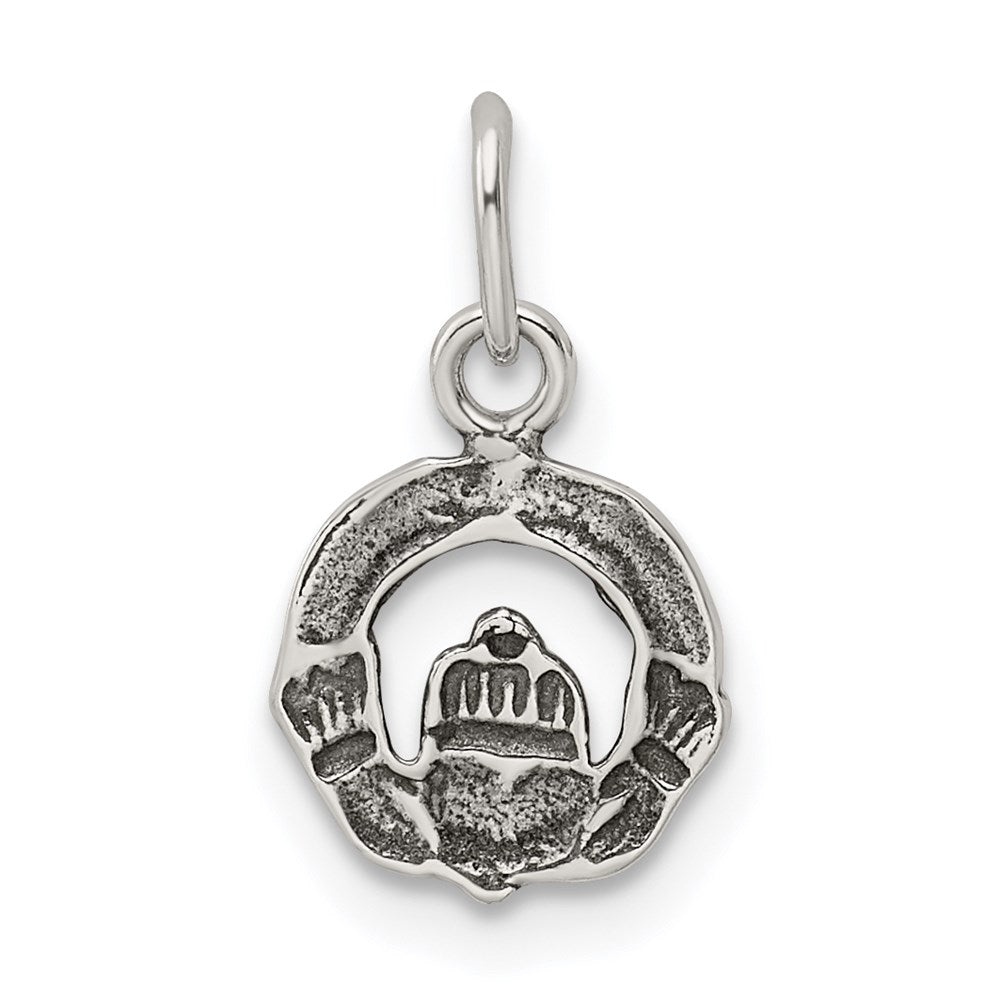 Sterling Silver Mini Antiqued Claddagh Charm QC7000