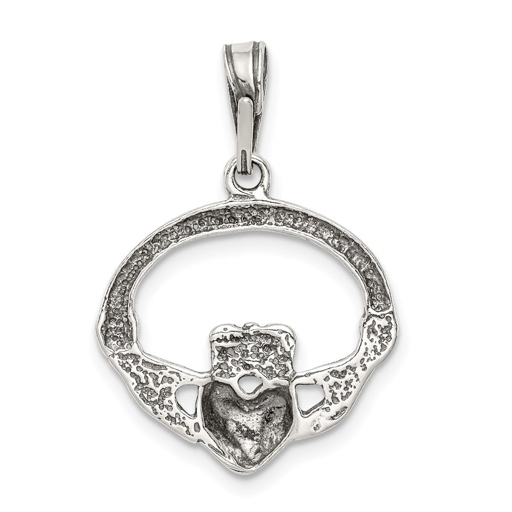 Sterling Silver Antiqued Claddagh Pendant QC7003