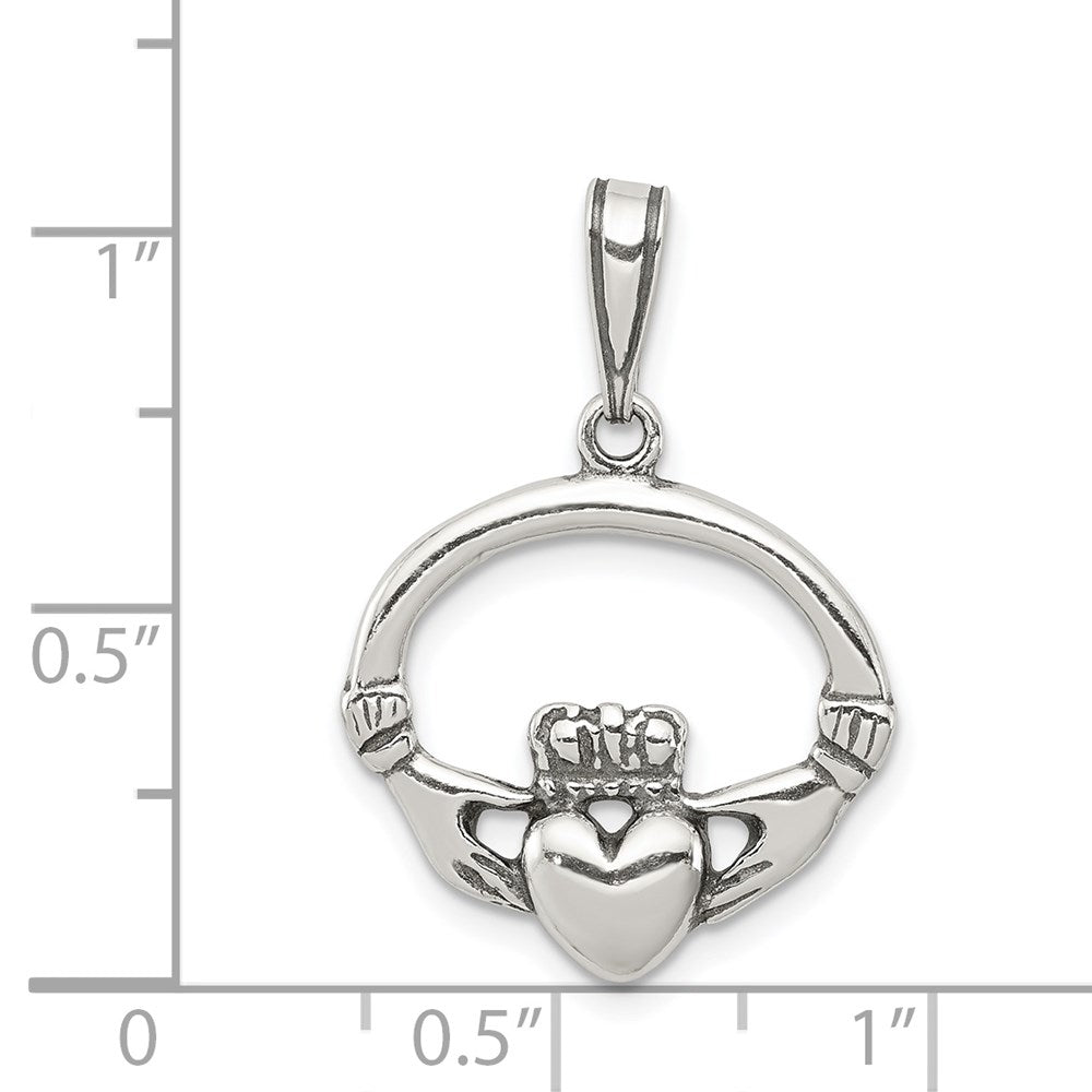 Sterling Silver Antiqued Claddagh Pendant QC7003
