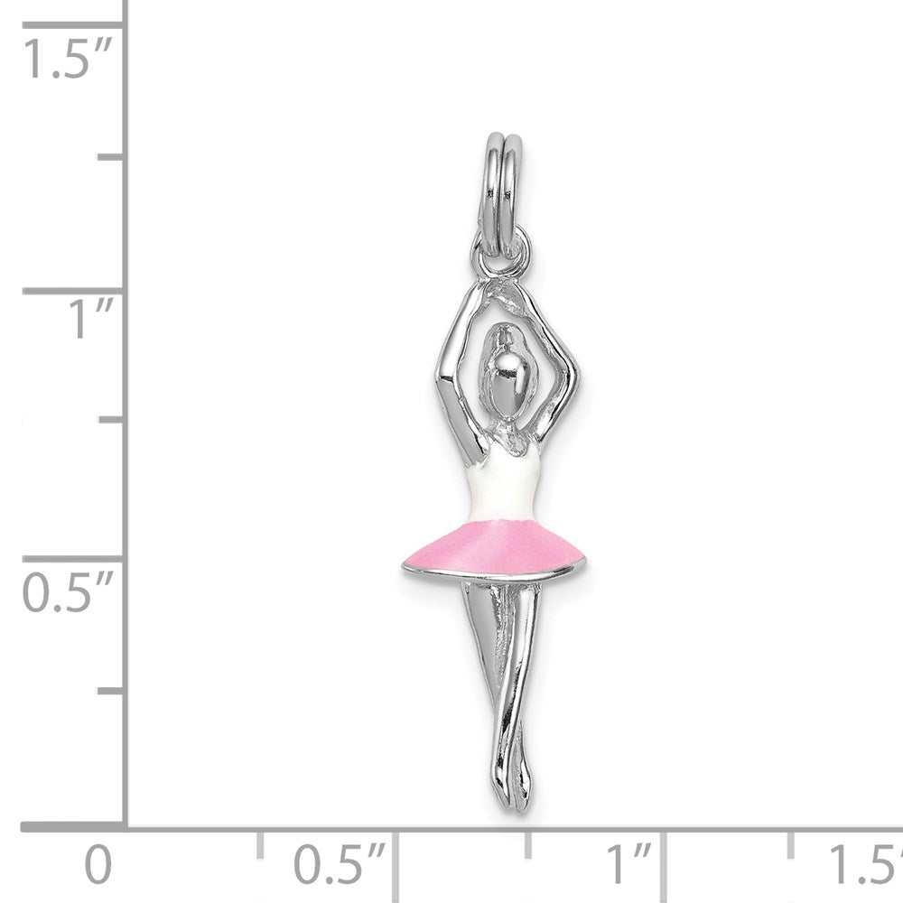 Sterling Silver Rhodium-platedEnamel Ballerina Charm QC7097