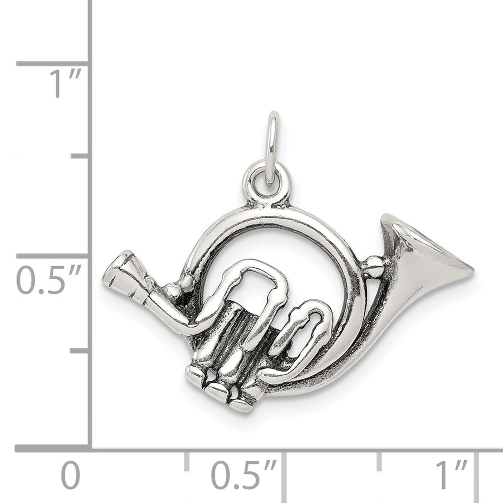Sterling Silver Antiqued French Horn Charm QC7114