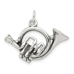 Sterling Silver Antiqued French Horn Charm QC7114