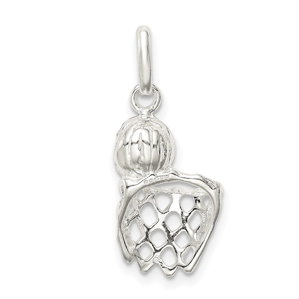 Sterling Silver Basketball In Hoop Charm QC7132