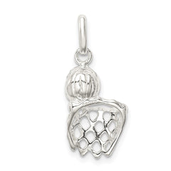Sterling Silver Basketball In Hoop Charm QC7132