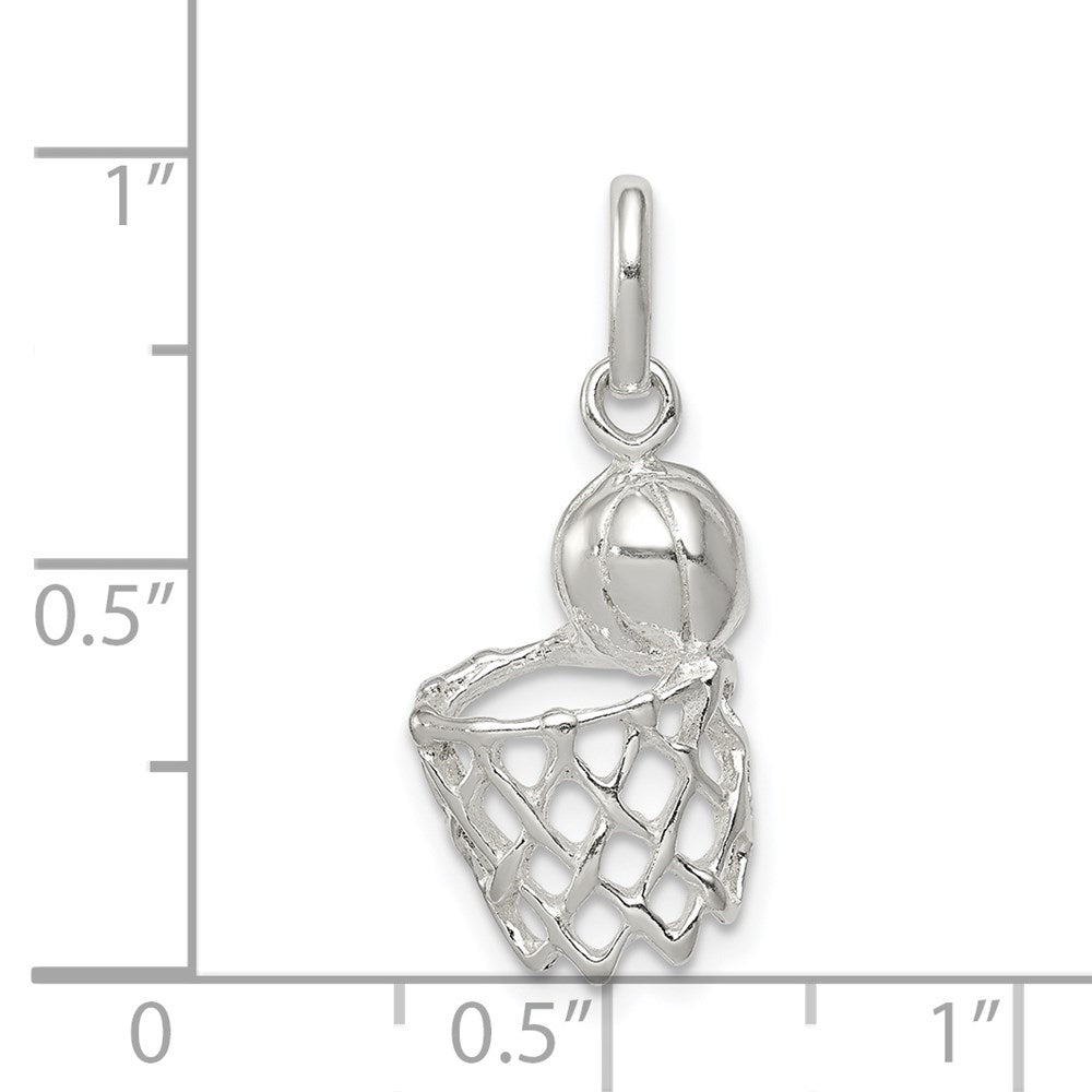 Sterling Silver Basketball In Hoop Charm QC7132