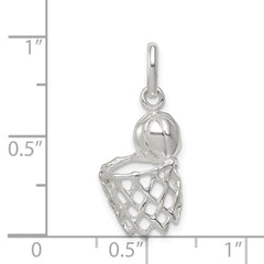 Sterling Silver Basketball In Hoop Charm QC7132