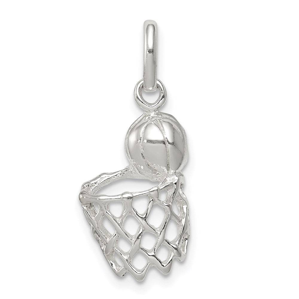 Sterling Silver Basketball In Hoop Charm QC7132