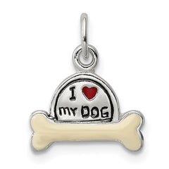 Sterling Silver Enameled I Love My Dog Charm QC7149