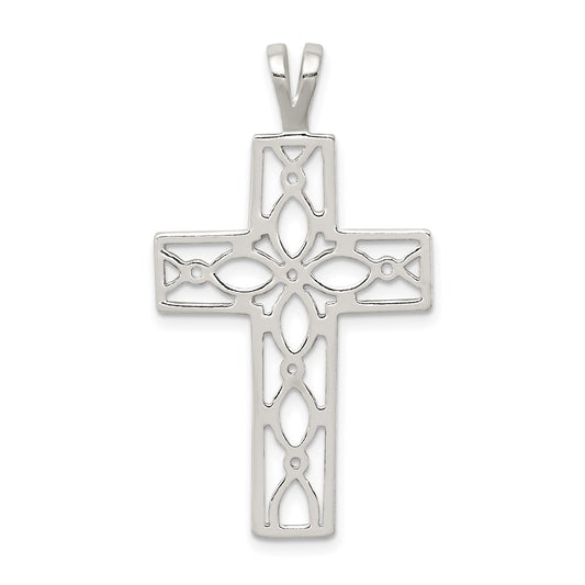 Sterling Silver Polished Cross Pendant QC7227