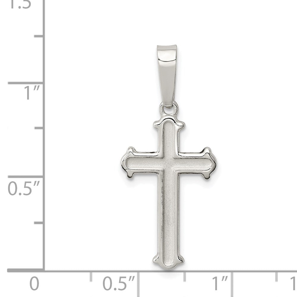 Sterling Silver Polished Matte Center Finish Cross Pendant QC7253