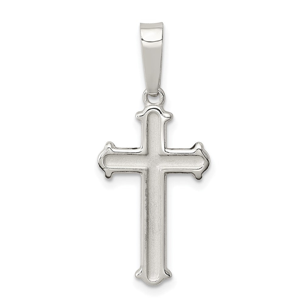 Sterling Silver Polished Matte Center Finish Cross Pendant QC7253