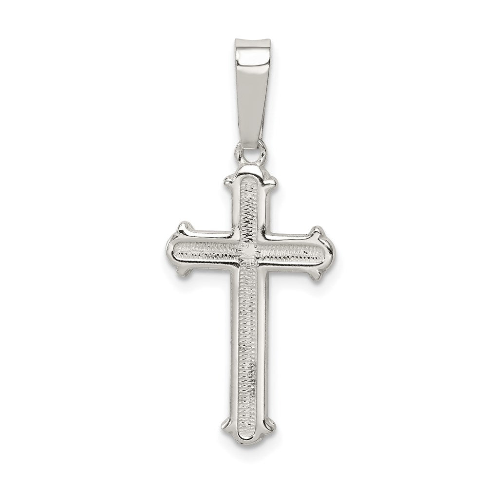 Sterling Silver Polished and Texture Center Finish Cross Pendant QC7254