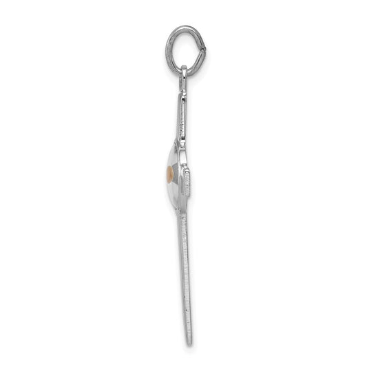 Sterling Silver Rhodium-plated Polshd & Epxy Cross w/Mustard Seed Pendant QC7259