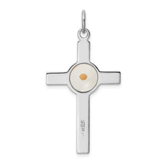 Sterling Silver Rhodium-plated Polshd & Epxy Cross w/Mustard Seed Pendant QC7259
