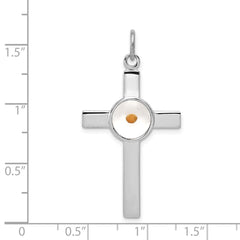 Sterling Silver Rhodium-plated Polshd & Epxy Cross w/Mustard Seed Pendant QC7259
