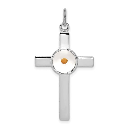 Sterling Silver Rhodium-plated Polshd & Epxy Cross w/Mustard Seed Pendant QC7259