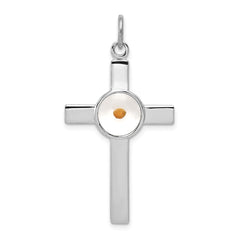 Sterling Silver Rhodium-plated Polshd & Epxy Cross w/Mustard Seed Pendant QC7259