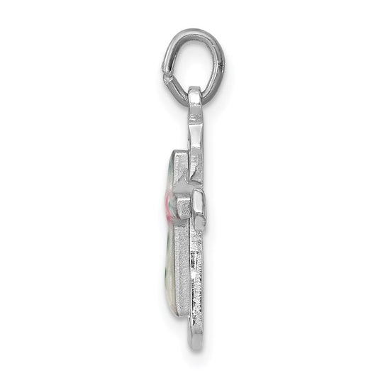 Sterling Silver Rhodium-plated with Enamel Cross Pendant QC7263