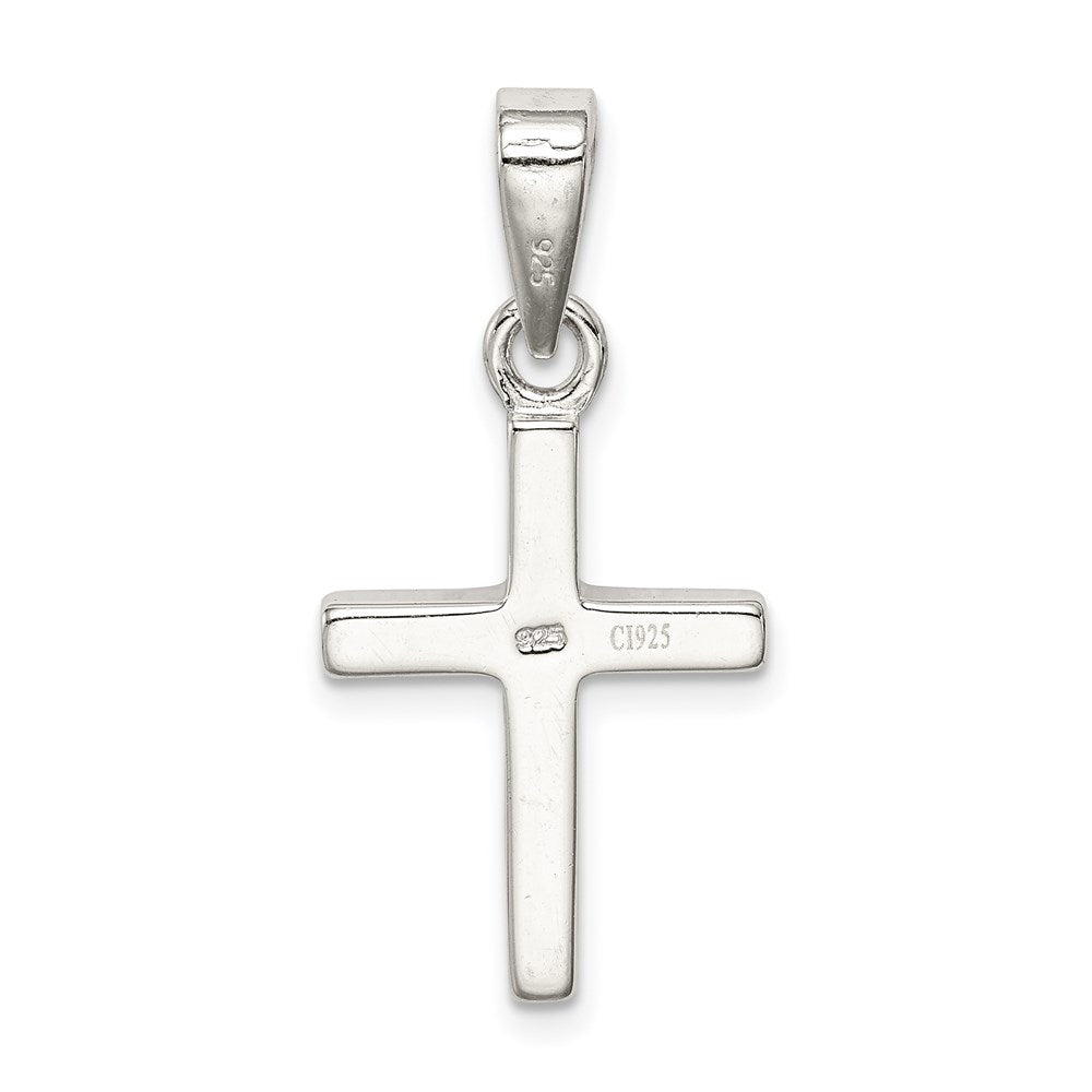 Sterling Silver Rhod-plated Blue Inlay Created Opal Thin Cross Pendant QC7267