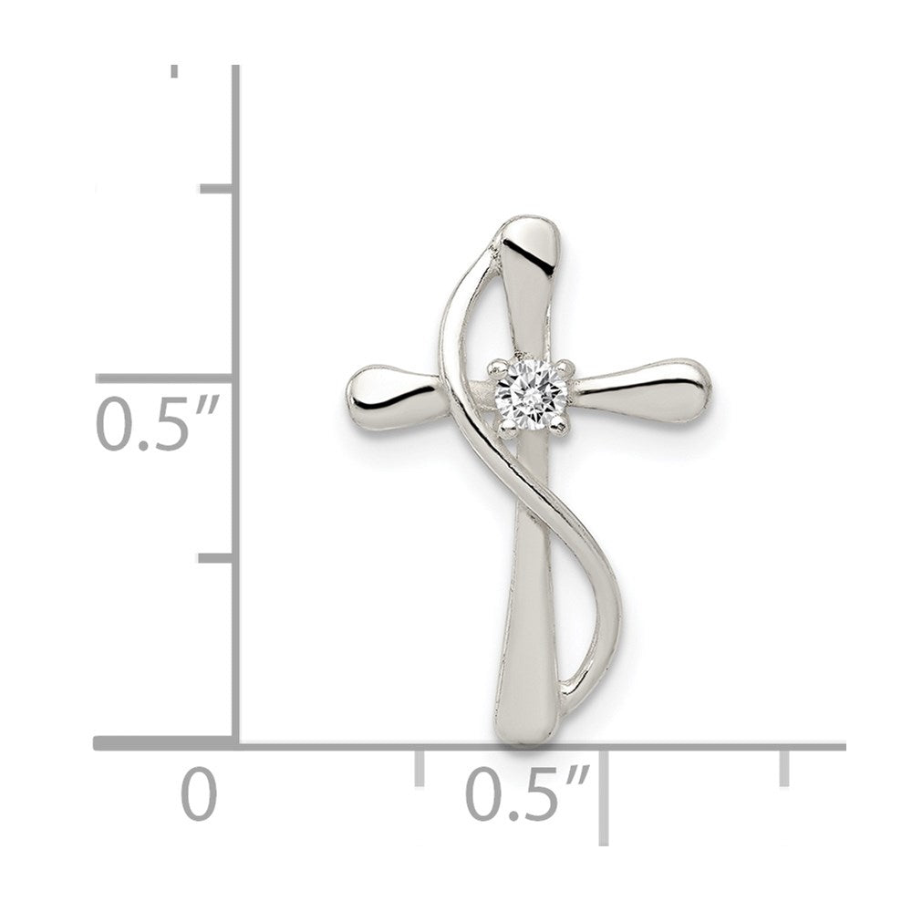Sterling Silver Polished CZ Cross Pendant QC7319