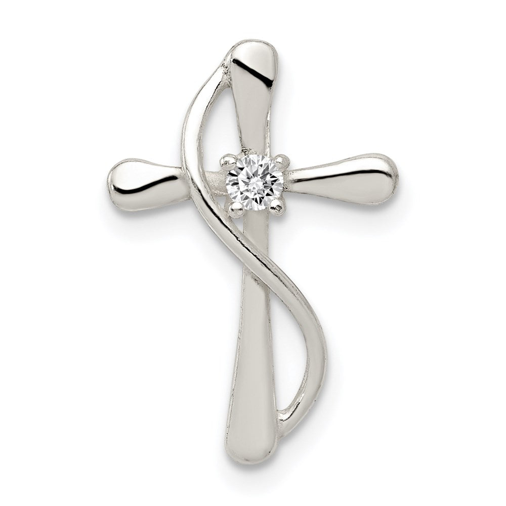 Sterling Silver Polished CZ Cross Pendant QC7319