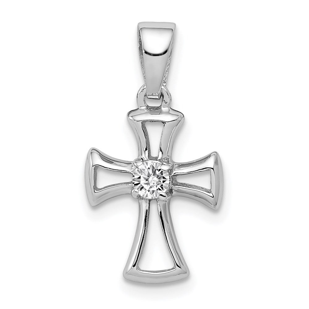 Sterling Silver Rhodium Plated CZ Open Cross Pendant QC7332
