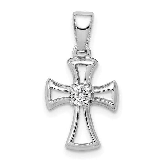 Sterling Silver Rhodium Plated CZ Open Cross Pendant QC7332