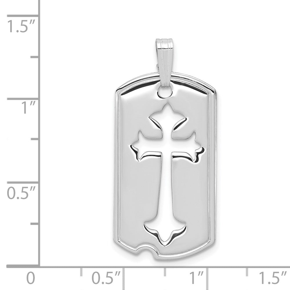 Sterling Silver Rhodium-plated Polished Dog Tag w/Cut out Cross Pendant QC7378
