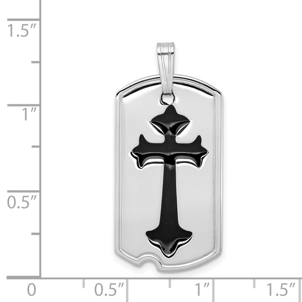 Sterling Silver Rhodium-plated Polished Black Epoxy Cross Dog Tag Pendant QC7379