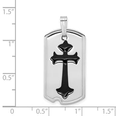 Sterling Silver Rhodium-plated Polished Black Epoxy Cross Dog Tag Pendant QC7379