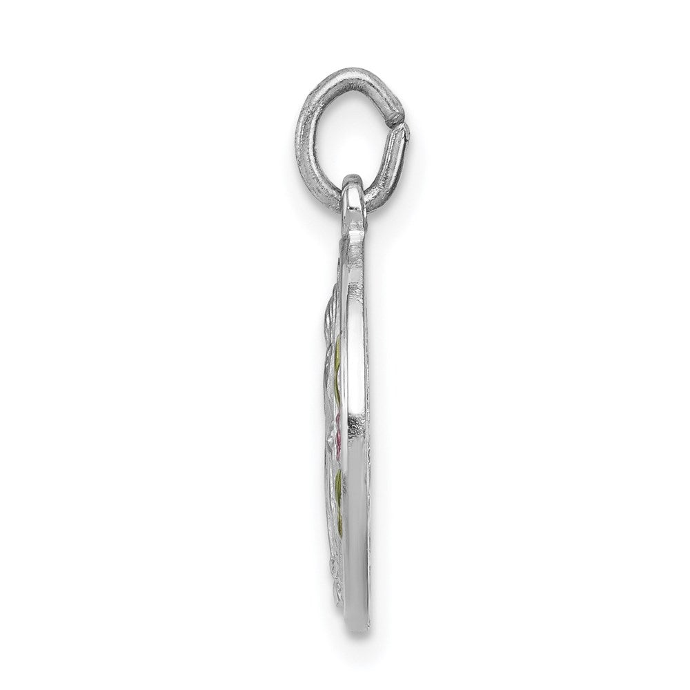 Sterling Silver Rhodium-plated Polished Epoxy Miraculous Medal Pendant QC7391
