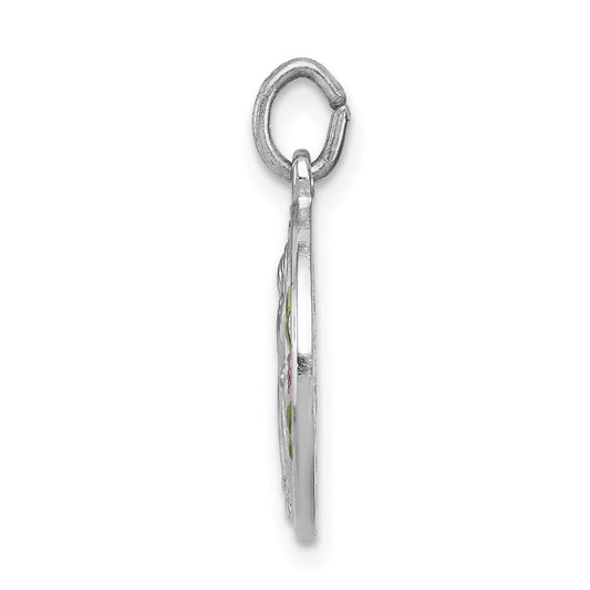 Sterling Silver Rhodium-plated Polished Epoxy Miraculous Medal Pendant QC7391