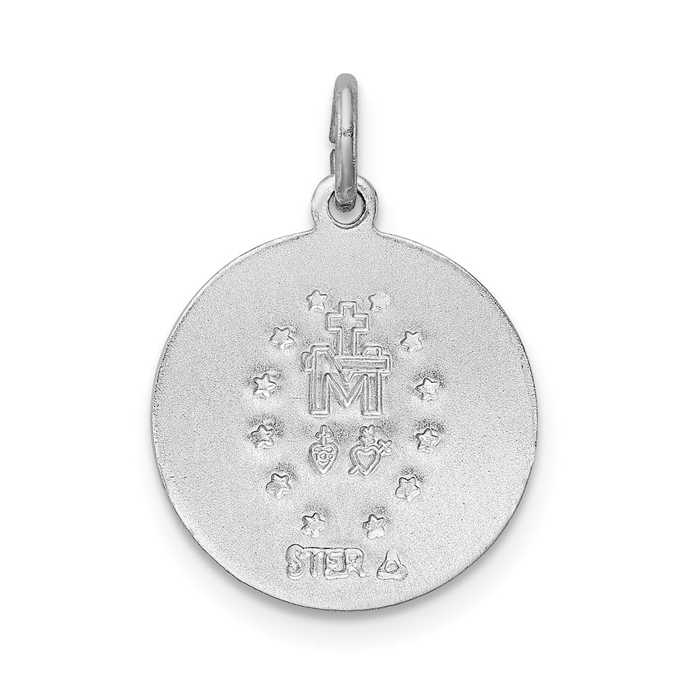 Sterling Silver Rhodium-plated Polished Epoxy Miraculous Medal Pendant QC7391