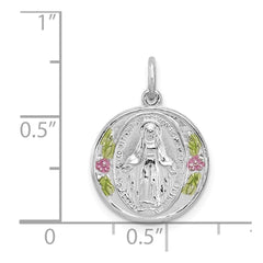 Sterling Silver Rhodium-plated Polished Epoxy Miraculous Medal Pendant QC7391