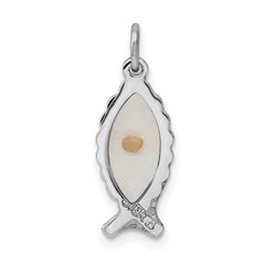 Sterling Silver Rhodium-plated Epoxy Ichthus w/Mustard Seed Pendant QC7401