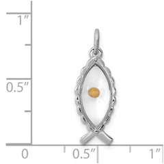 Sterling Silver Rhodium-plated Epoxy Ichthus w/Mustard Seed Pendant QC7401
