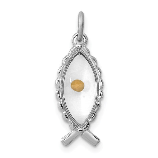 Sterling Silver Rhodium-plated Epoxy Ichthus w/Mustard Seed Pendant QC7401