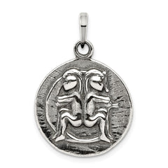Sterling Silver Polished Antique Finish Gemini Horoscope Zodiac Pendant QC7414