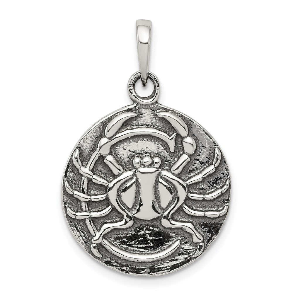Sterling Silver Polished Antique Finish Cancer Horoscope Zodiac Pendant QC7415