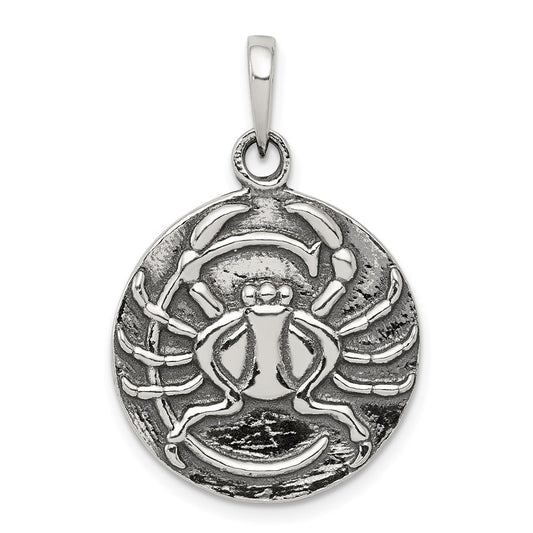 Sterling Silver Polished Antique Finish Cancer Horoscope Zodiac Pendant QC7415