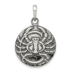 Sterling Silver Polished Antique Finish Cancer Horoscope Zodiac Pendant QC7415