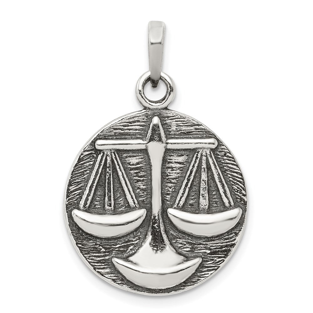 Sterling Silver Polished Antique Finish Libra Horoscope Zodiac Pendant QC7418