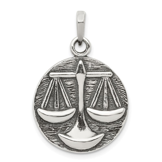 Sterling Silver Polished Antique Finish Libra Horoscope Zodiac Pendant QC7418