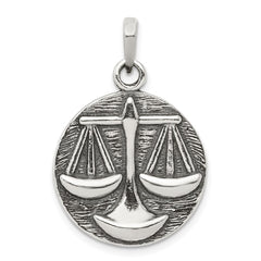 Sterling Silver Polished Antique Finish Libra Horoscope Zodiac Pendant QC7418