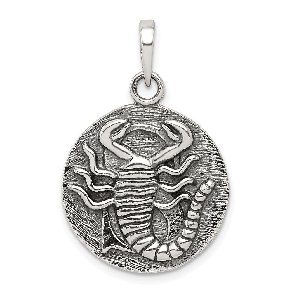 Sterling Silver Polished Antique Finish Scorpio Horoscope Zodiac Pendant QC7419