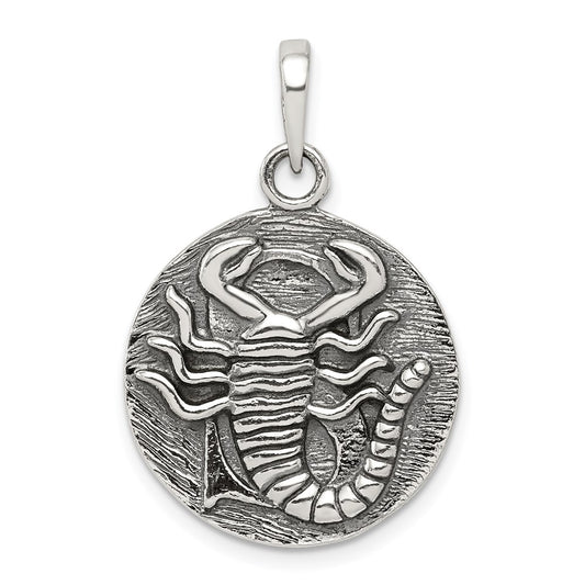 Sterling Silver Polished Antique Finish Scorpio Horoscope Zodiac Pendant QC7419