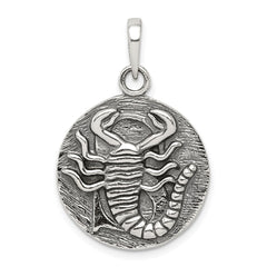 Sterling Silver Polished Antique Finish Scorpio Horoscope Zodiac Pendant QC7419