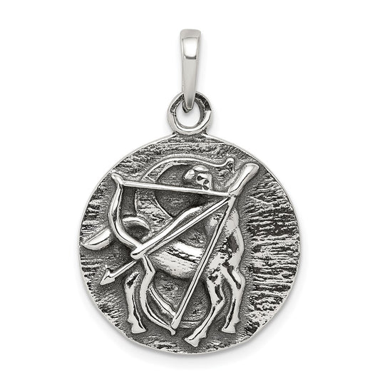 Sterling Silver Polished Antique Finish Sagittarius Horoscope Zodiac Pendan QC7420